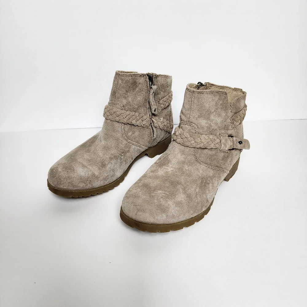 Teva Delavina Ankle Boots Womens 5.5 Tan Heeled Braided Strap Suede Leat…